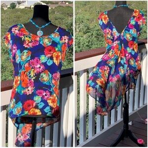 Mimi Chica Blue‎ Floral High Low Blouse
